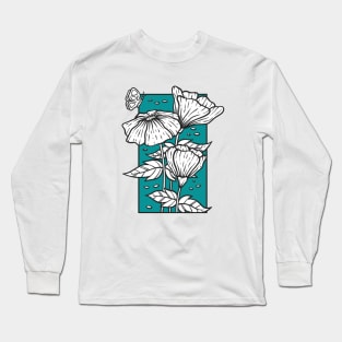 Vintage black and white flower doodle with butterfly Long Sleeve T-Shirt